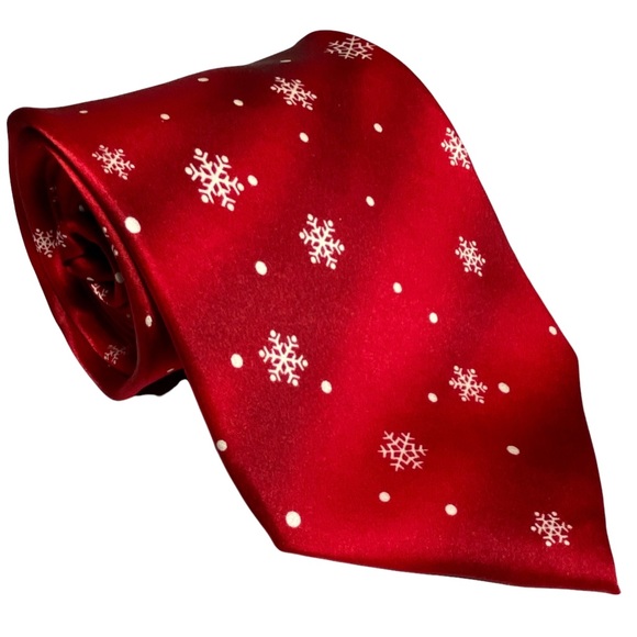 🎄 Holiday Tie 59.5”x4” 100% Silk Musical Christmas Snowflakes Red - Picture 1 of 6